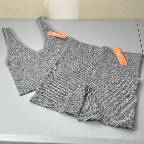 Colsie Other - Colsie Heather Gray Ribbed V-Neck Lounge Tank & Shorts Set